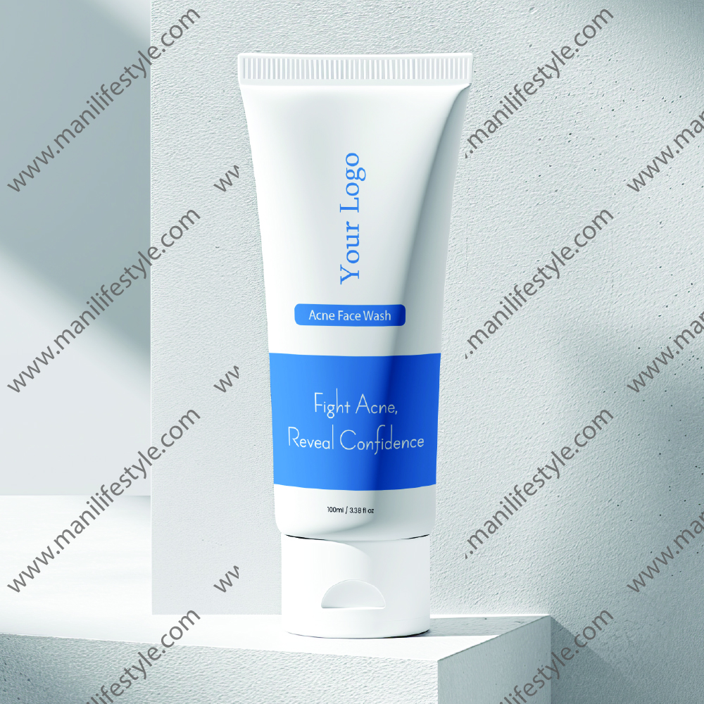 Anti-acne face wash product tube displayed professionally